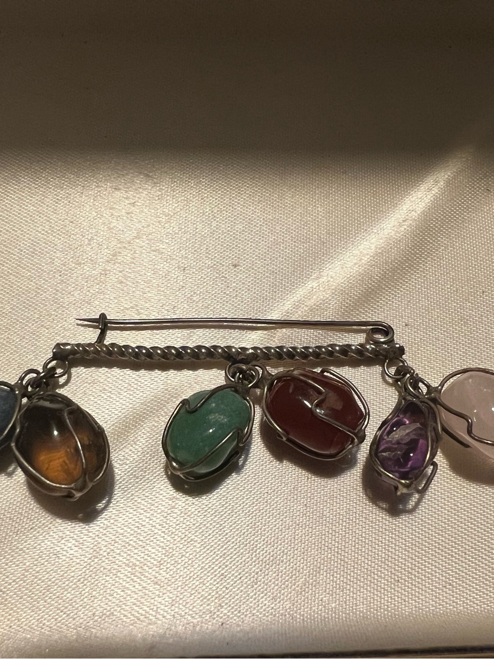 Multi-Stone Silver-Tone Charm Brooch Pin - Green, Red, Purple, Brown, Pink
